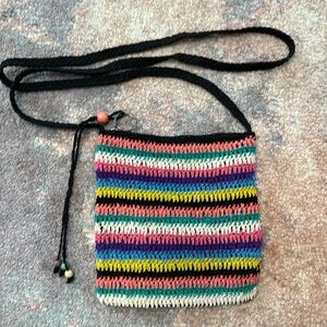 Crochet style multi color shoulder bag